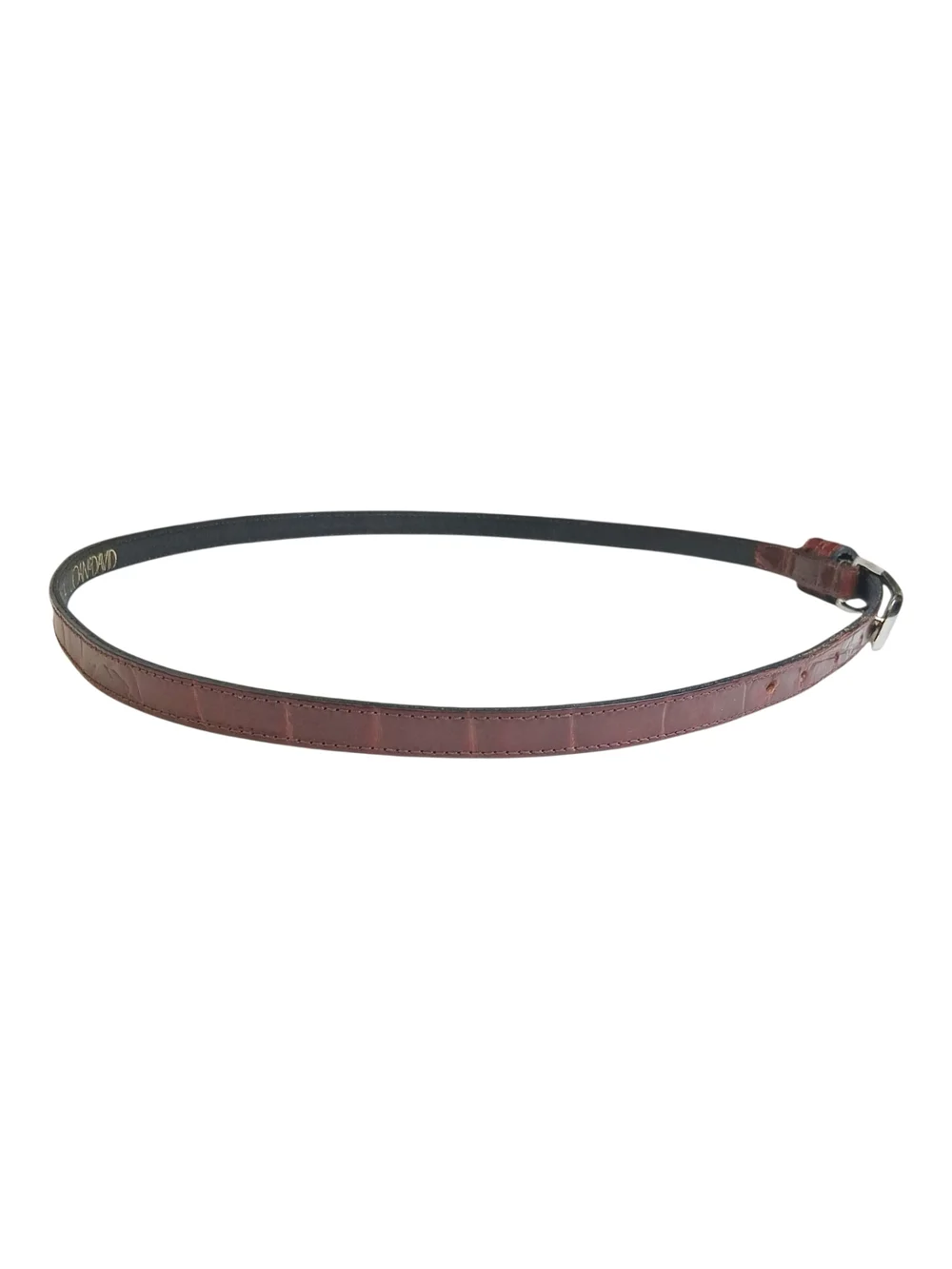 Set of 2 Wmn's Skinny Belts Joan & David Brn Alligator L & Another Line Inc Bk M